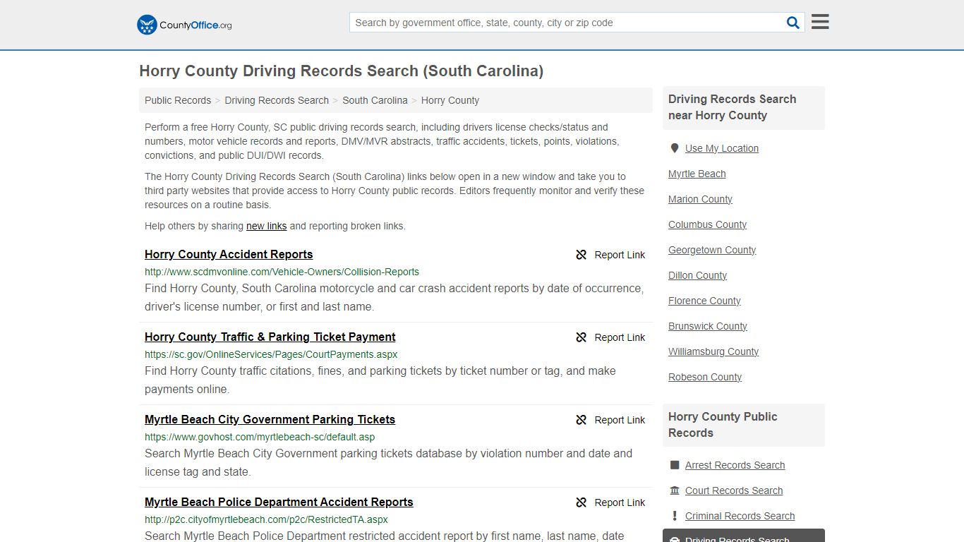 Driving Records Search - Horry County, SC (Accident Reports & Traffic ...