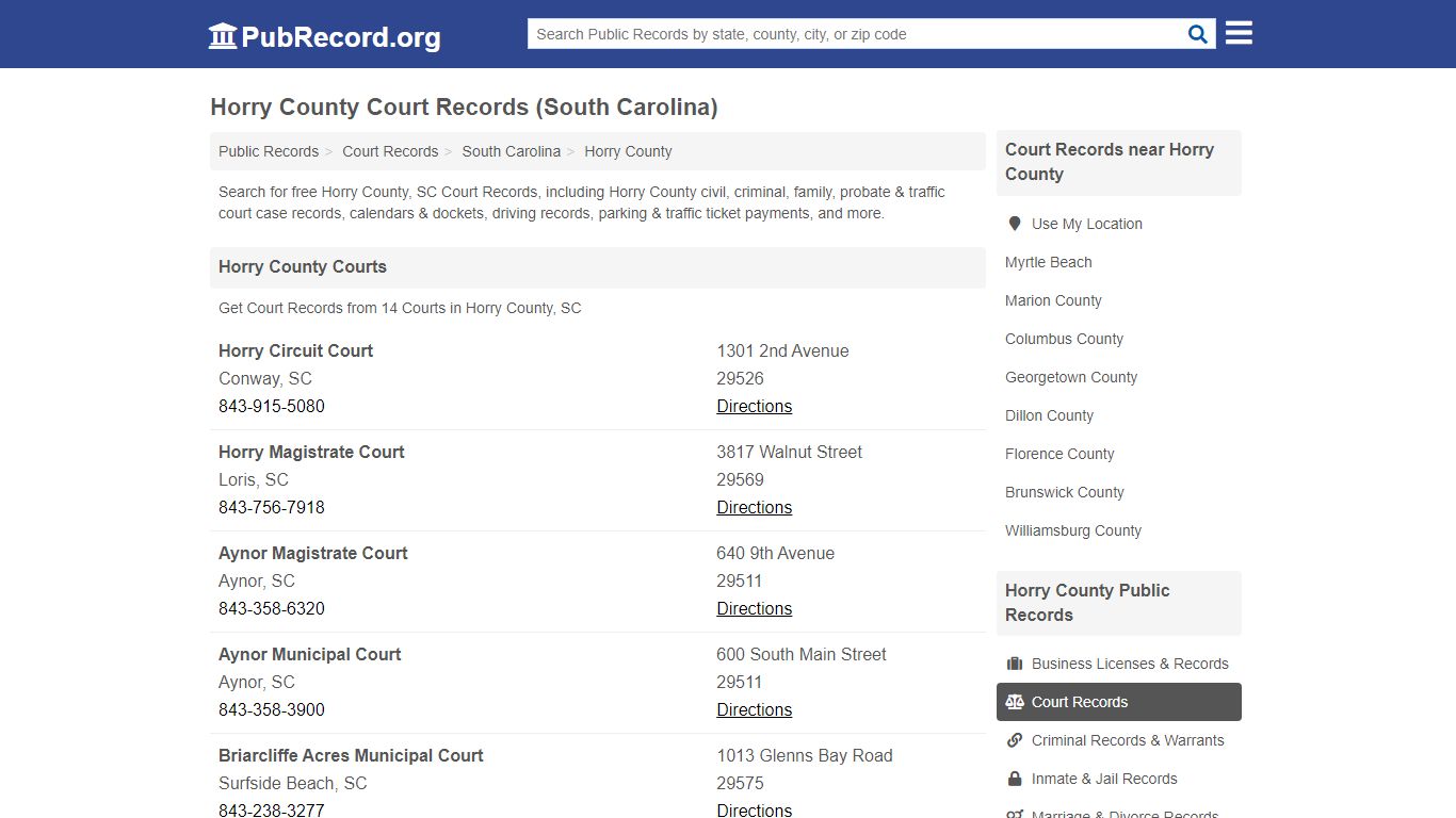 Horry County Court Records (South Carolina) - PubRecord.org